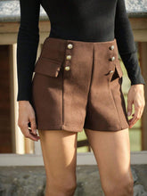 LanaWest Women High Waist Loose Wool Blend Button Detail Elegant Shorts